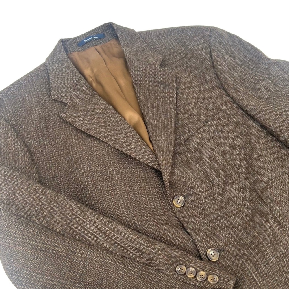 Chaps Ralph Lauren Mens 42R Brown Herringbone Pure New Wool 3 Button Blazer